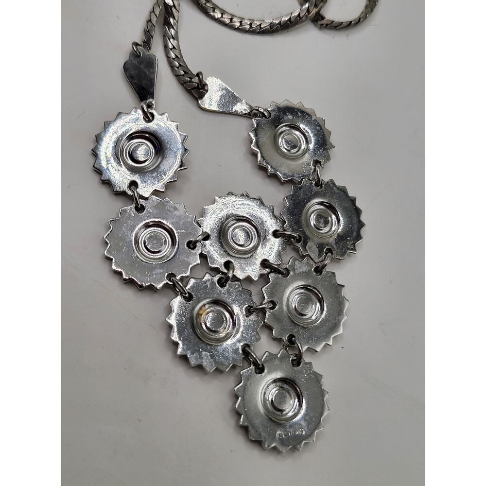 Vintage Floral Necklace Marked Sterling with Marcasite Accents 17 Inch - Picture 10 of 10